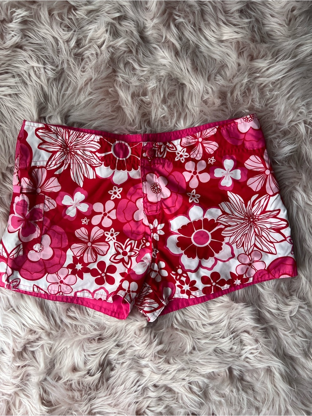 Y2K Reversible Floral Pink and White Athletic Shorts Small